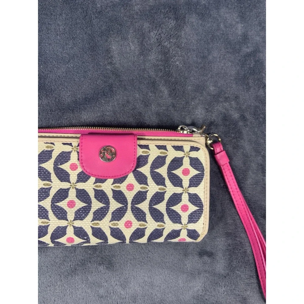 Spartina 449 Snap Wallet Genuine Leather Wristlet Pink Accents Geometric Design